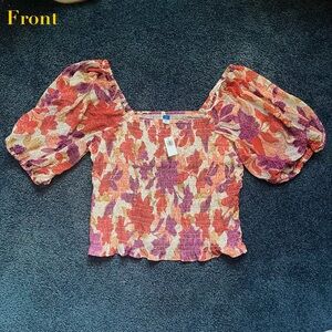 NWT 2x Shirred Floral Puff Sleeve Plus Size Blouse
